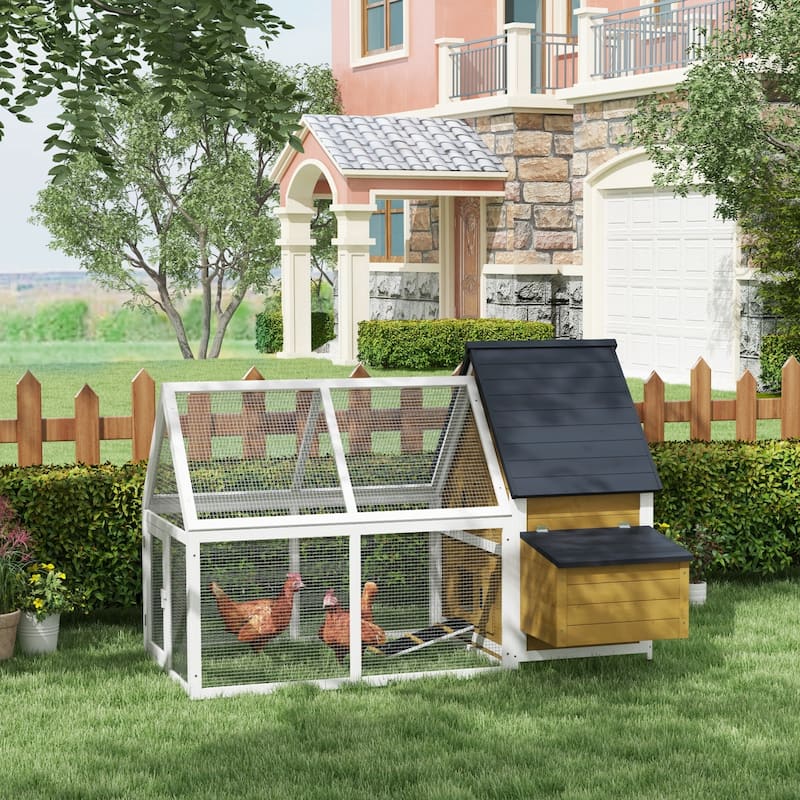 Large Wooden Chicken Coop with Nesting Box and Removable Tray Observation Windows for Backyard Poultry