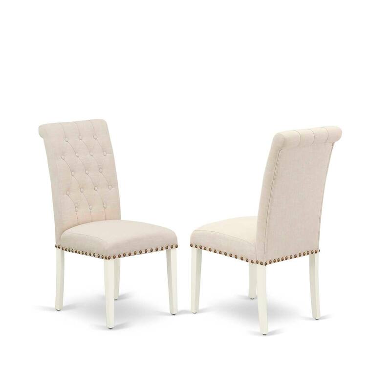 5Pc Dining Set - Rectangle Table with Leaf & 4 Parson Chairs - Linen White & Beige - 84