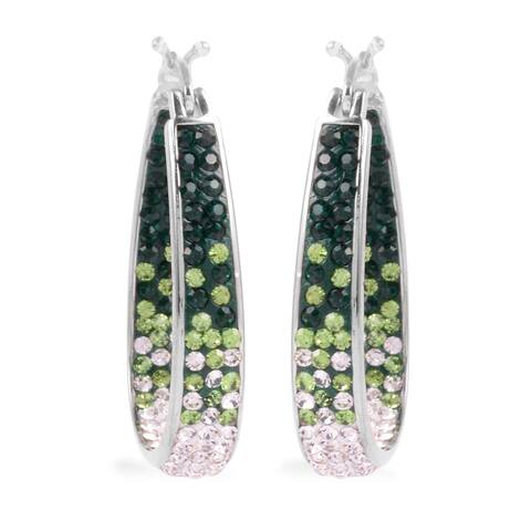 Crystal Inside Out Hoop Earrings Jewelry Gift Pink White Silvertone