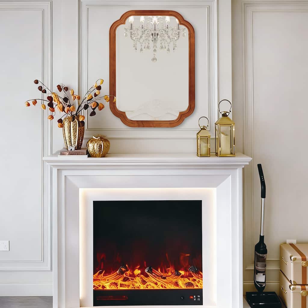 24"x 36" Solid Wood Frame Rounded Corner Decorative Mirror, For Bedroom, Bathroom, Living Room, Entryway