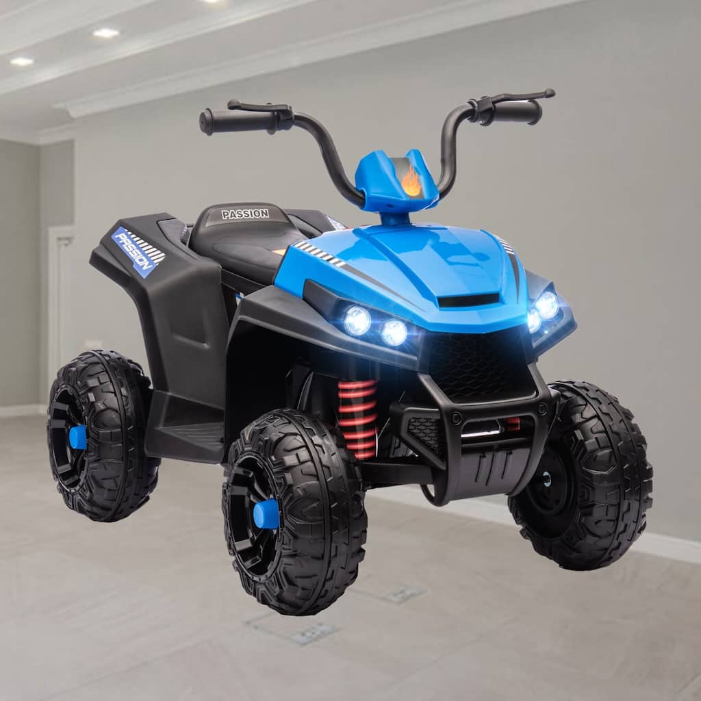 12V Kids Electric ATV Four-Wheeler, Battery Powered Ride-On with LED Lights, MP3, Spring Suspension, and Dual Motors - Blue