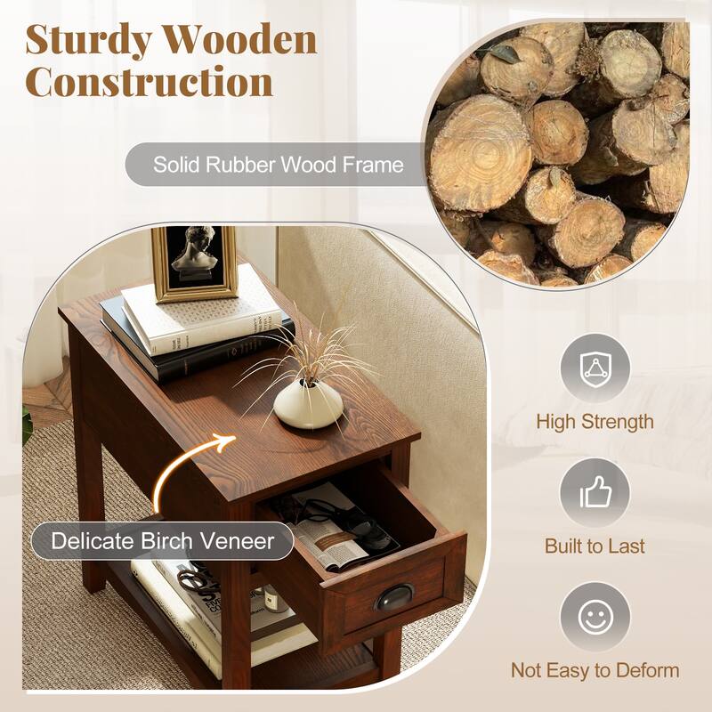 Gymax Set of 2 Contemporary Side End Table Compact Table w/ Drawer - 13'' X 22'' X 23'' (L X W X H)