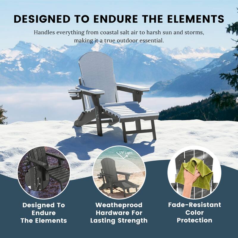 Laguna Outdoor 3-Piece Folding Adjustable Adirondack Chair with Hideaway Ottoman & Round Side Table