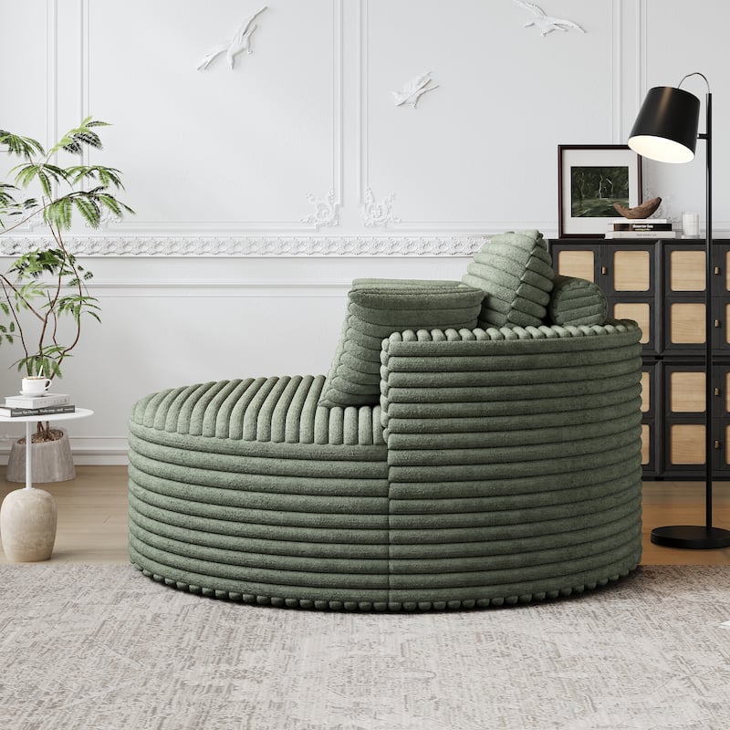 Corduroy Upholstered Single Sofa, Oversized Fluffy Sleeper Chair, Round Reading Chair with Headrest & 2 Pillow