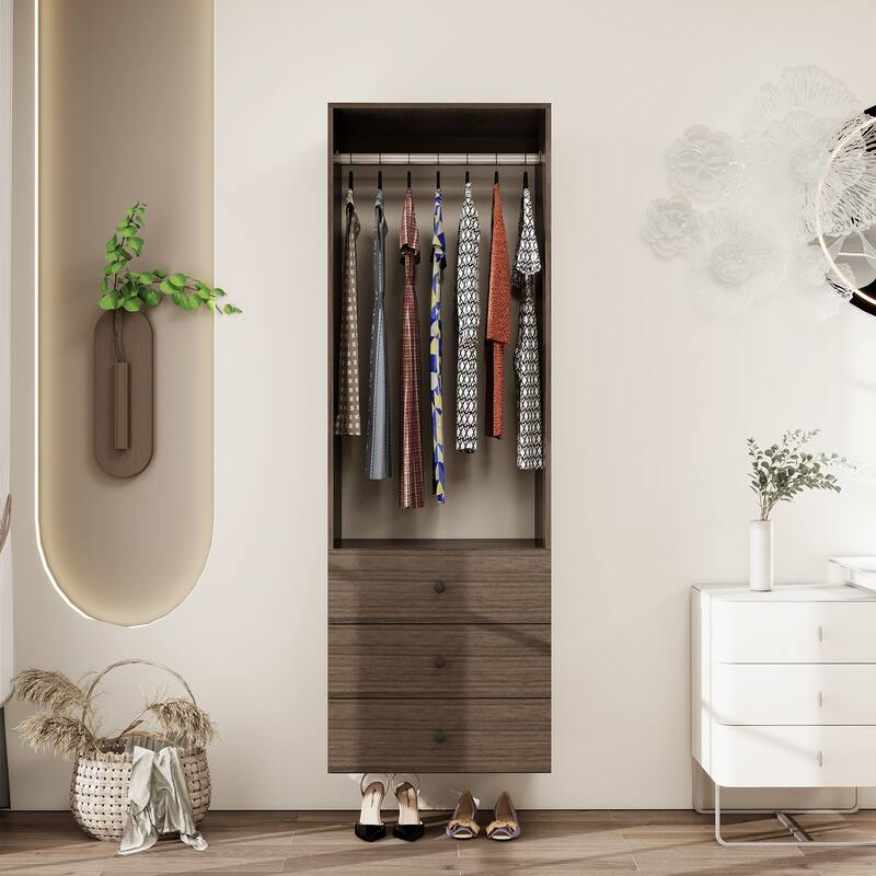 Modular Closet System Organizer with Hanging Rod and Adjustable Shelves, Wall-Mounted Walk in Closet Organizer with Drawers - Dark Grey-A8