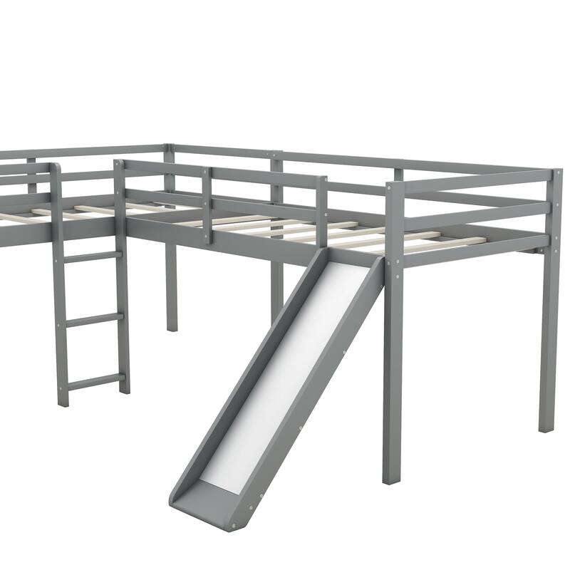 L-Shaped Twin Loft Bed with Ladder, Slide, and Space-Saving Design