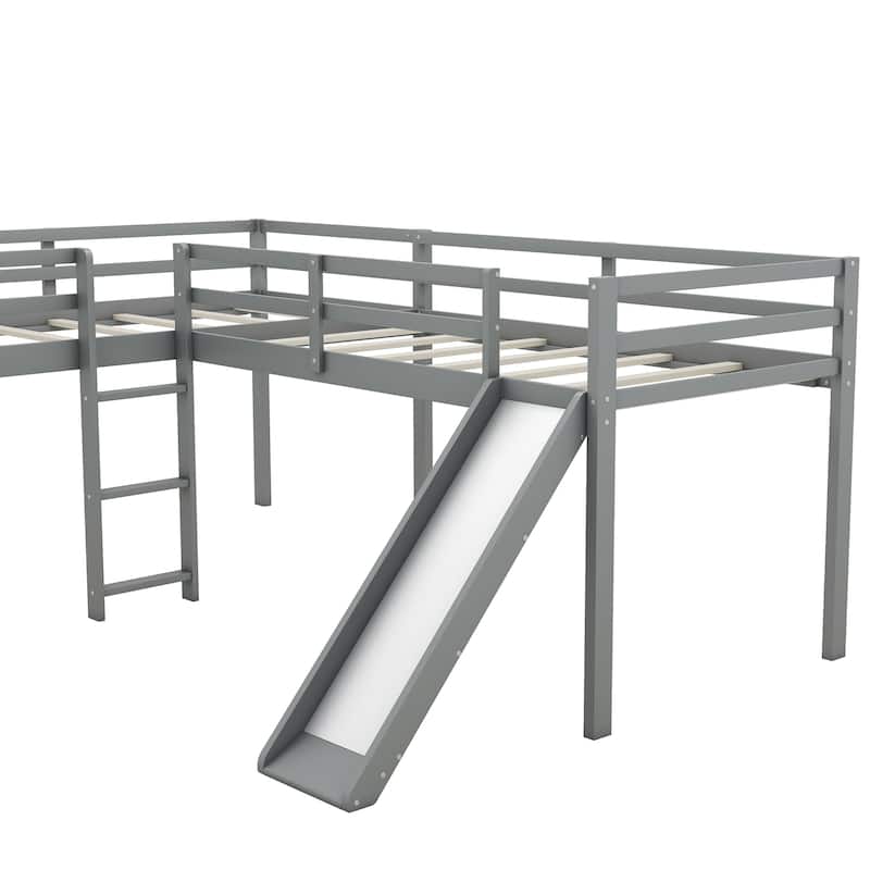 L-Shaped Twin Size Loft Platform Bed Frame with Ladder and Slide, Space-Saving Design with Fun Features for Kids Bedrooms