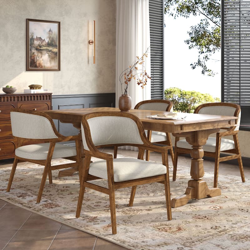 Christopher Knight Home - Harlowe Mid-Century Modern Upholstered Dining Chairs Set of 2 with Solid Ruberwood Legs - Set of 4 - Beige,Walnut
