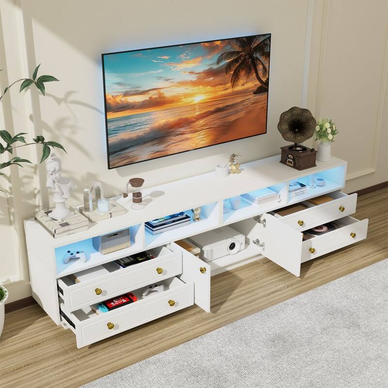Gymojoy 86.6" LED TV Stand for 85-100 Inch TV, Modern Fluted Entertainment Center, 8 Drawers & Cabinet, Smart TV Console.