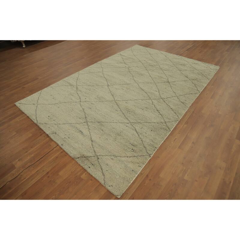 Moroccan Indian Area Rug, Hand-Knotted Wool Carpet - 9' 0'' X 6' 0''