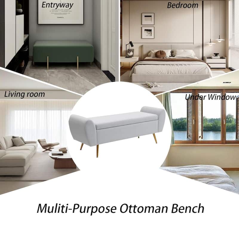 Upholstered 56"W Flip Top Storage Bench with arms