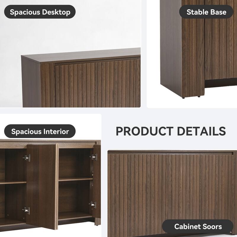 Mid-Century Modern Large 4-Door Cabinet Storage Sideboard