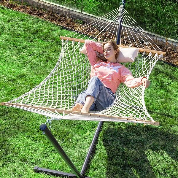 Double Rope Hammock with Stand Included, 12ft Heavy Duty Stand 2 Person