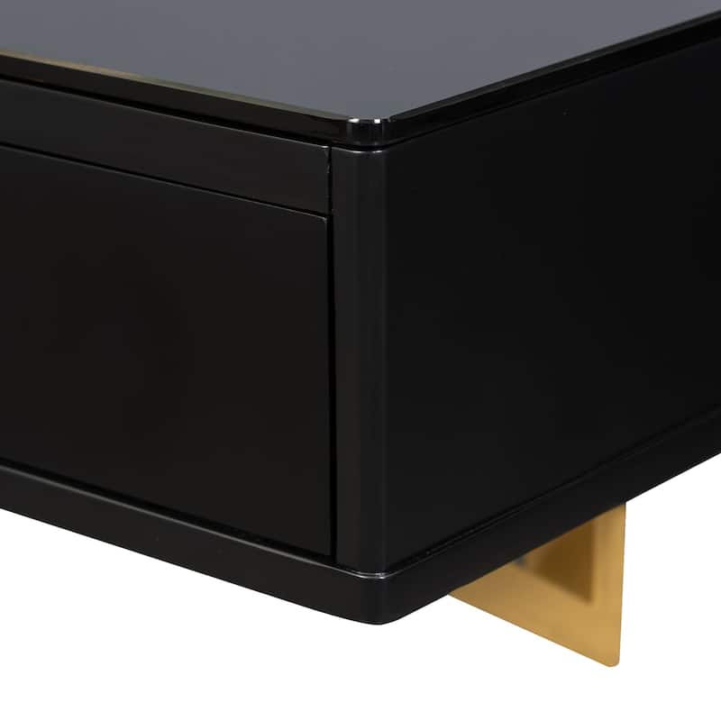 47" Multi-Purpose Black and Golden Floating Shelf Vanity Table with Drawer