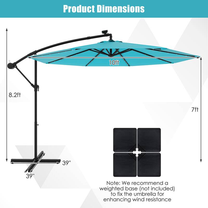 Gymax 10 Ft Solar LED 40 Lights Offset Umbrella Crank Cross Base Patio