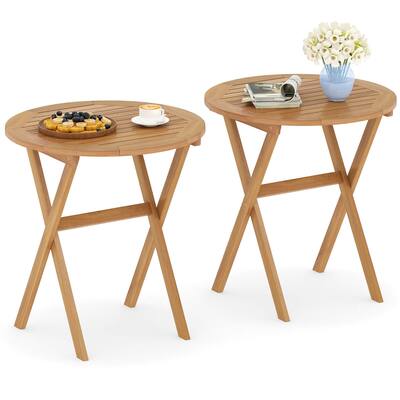 Costway Outdoor Side Table with Slatted Tabletop & X-Shaped Structure - See Details