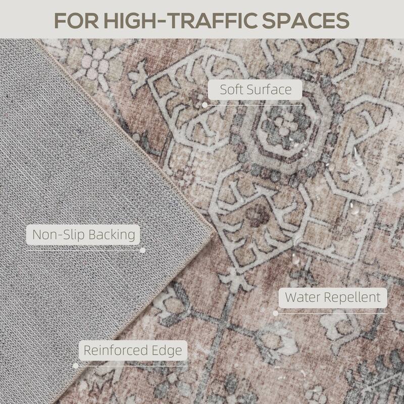 HOMCOM 4x6 Area Rug, Vintage Machine Washable Rug, Non-Slip Floor Carpet for Living Room, Bedroom, Dining Room, Home Office