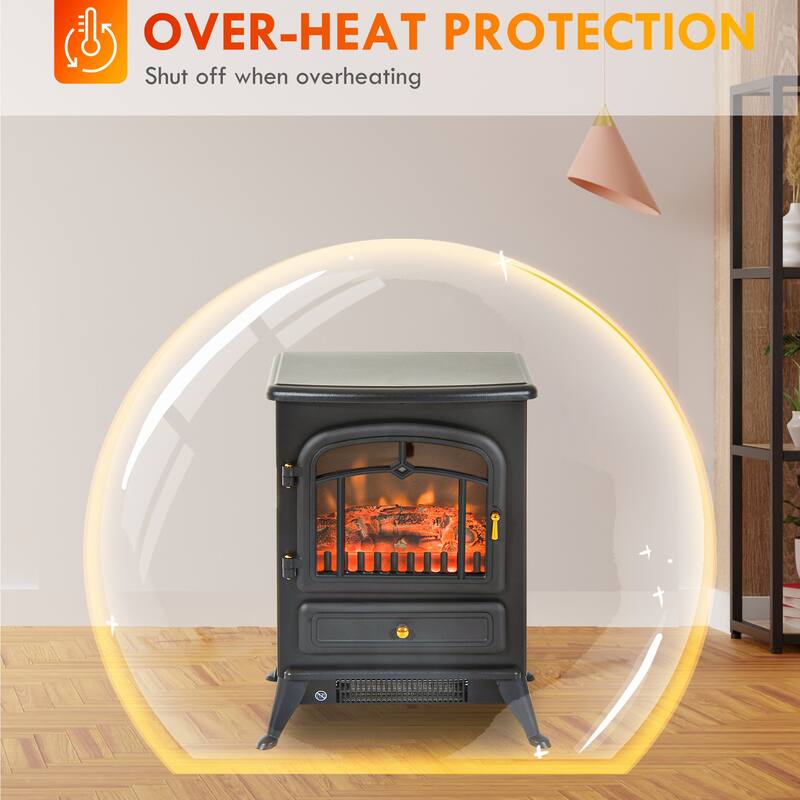 Compact Electric Stove Fireplace, Adjustable Heat, Tip-Over Protection, 216 sq. ft. Coverage - N/A