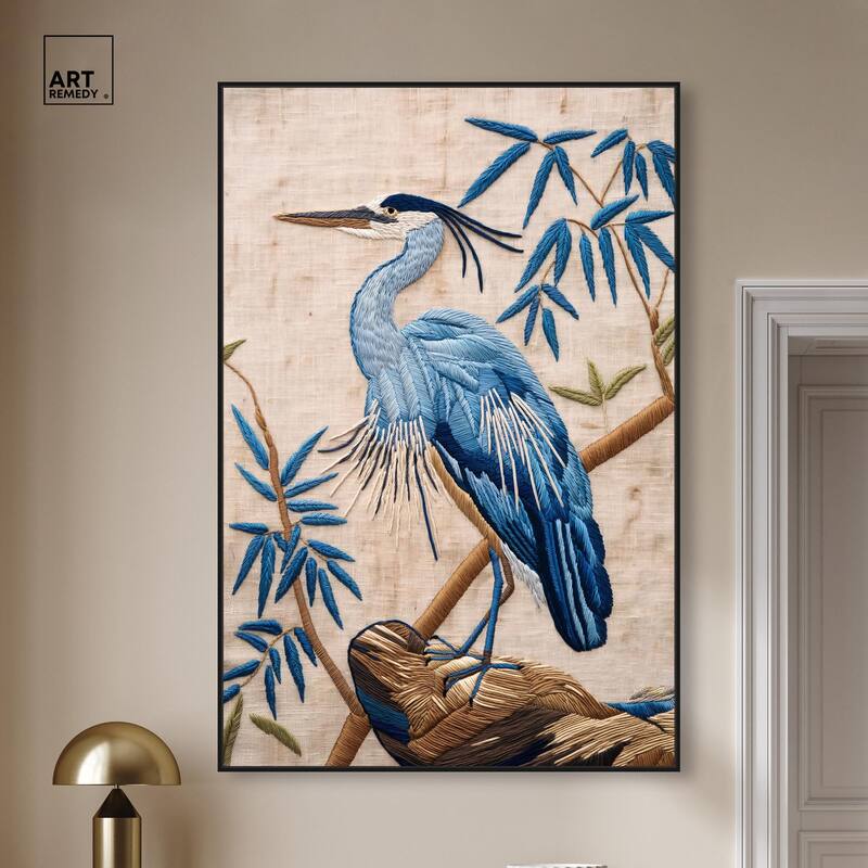 Needlework Heron Canvas by Art Remedy