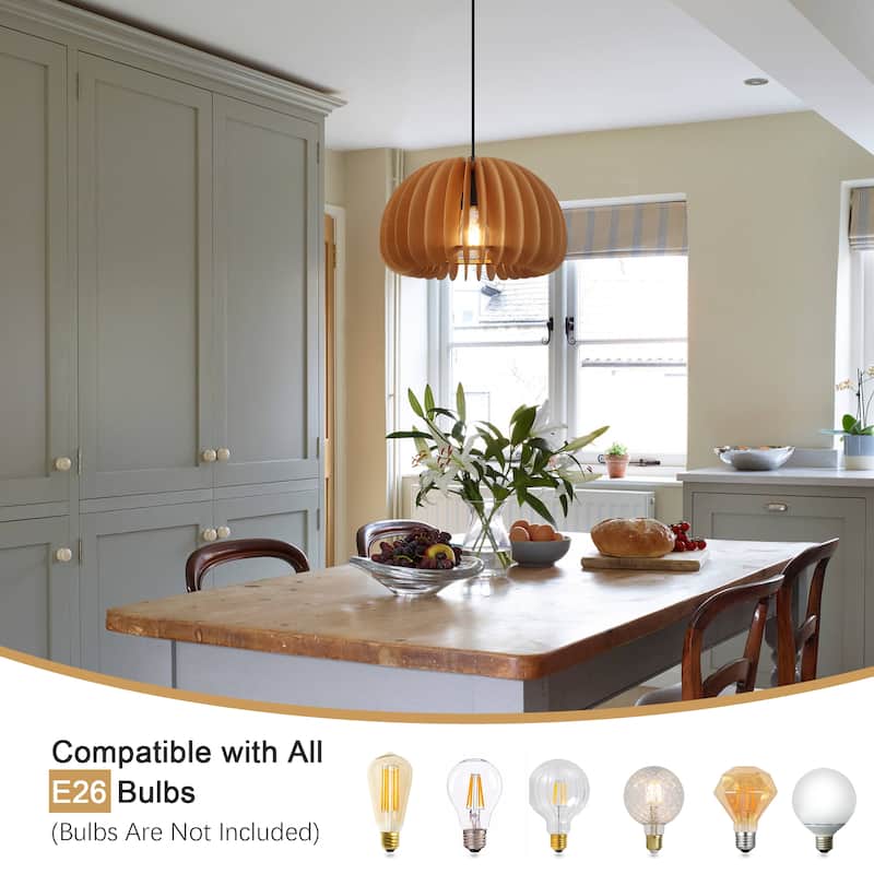 Single-light minimalist wooden pendant lamp with adjustable height