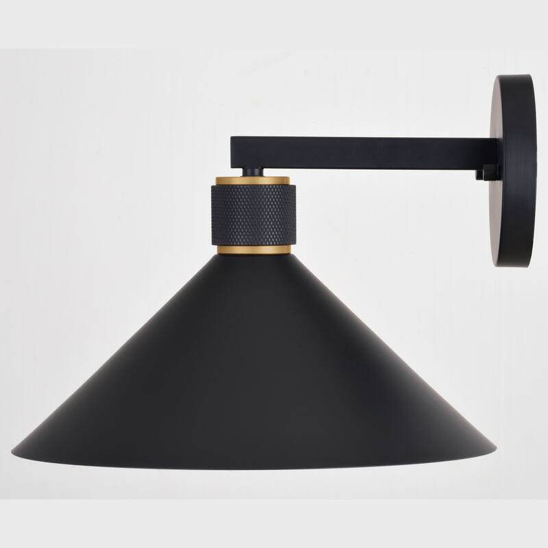 Dunbar 1 Light Matte Black and Gold Contemporary Outdoor Wall Sconce Metal Shade