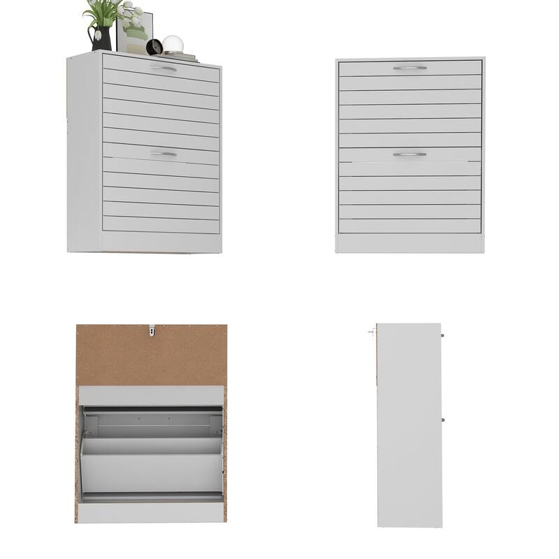 Timechee 8 Pair Shoe Storage Cabinet with 2 Drawers, Wood Louver Door