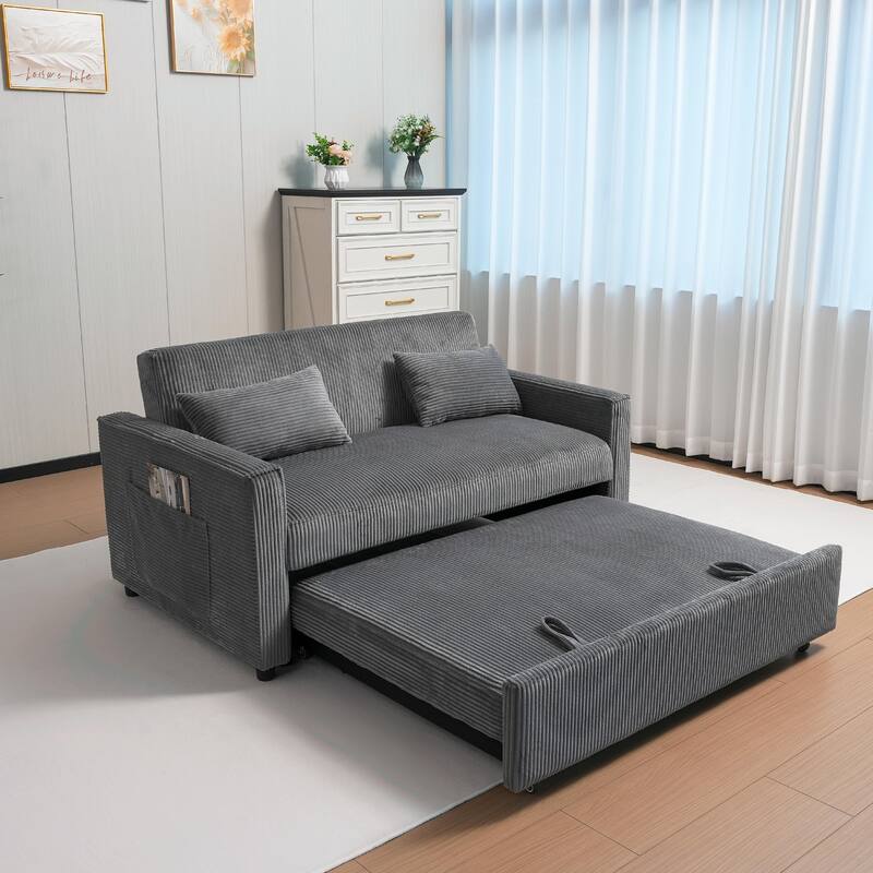 Corduroy Futon Sofa Bed - 3-in-1 Convertible Sleeper
