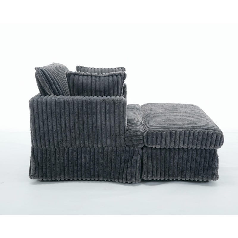 Deep Seat Sofa Chair & Ottoman Set, Corduroy Single Chaise Longue Reclining Couch with Thicked Upholstered, Pillows and Skirted
