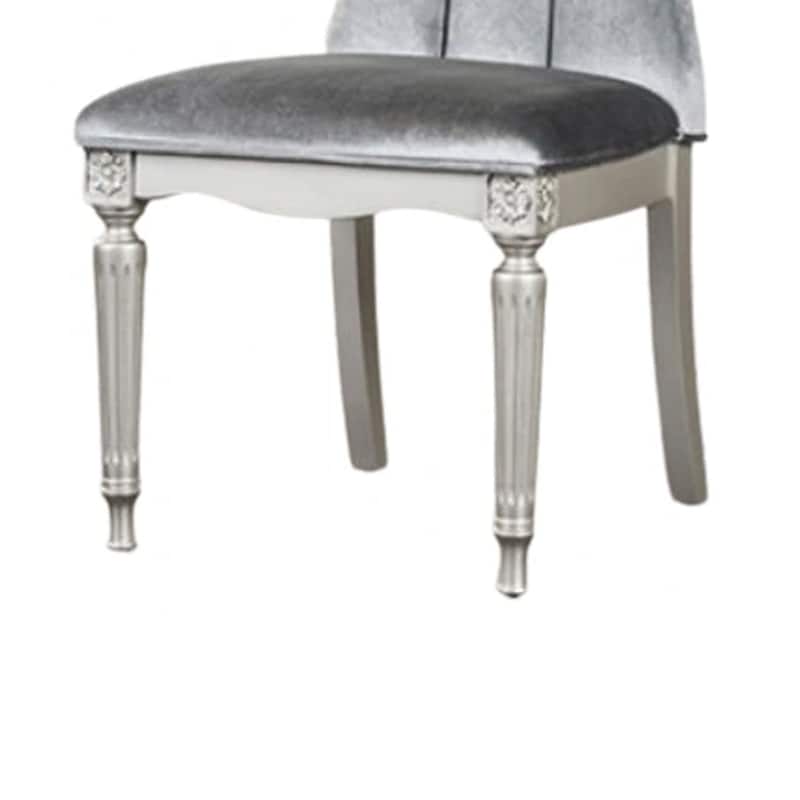 Hixe Side Dining Chair Set of 2, Silver Wood, Gray Fabric Cushioned Seats