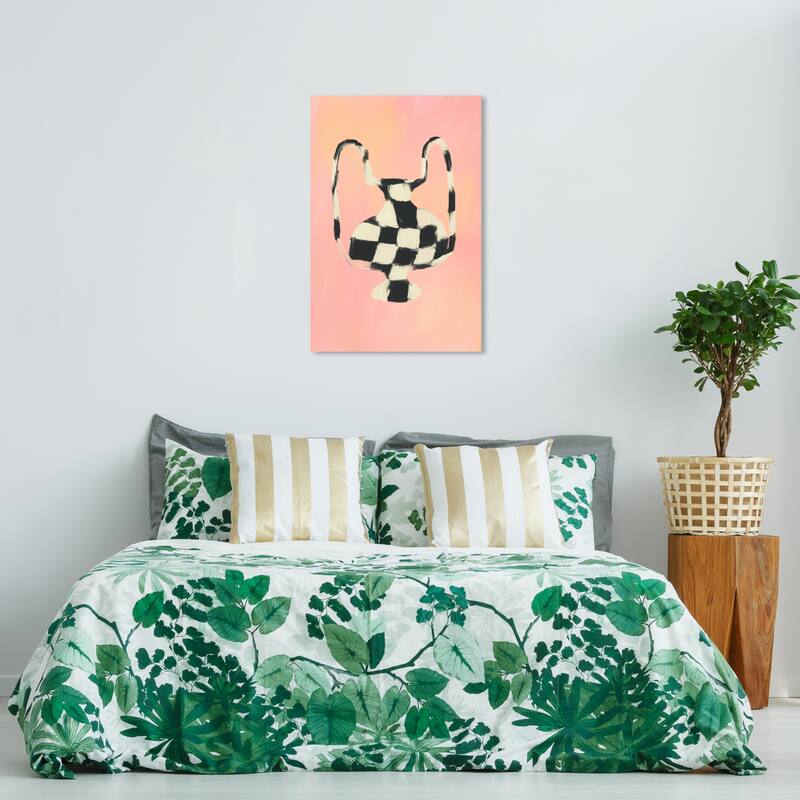 Wynwood Studio Canvas Classic and Figurative Checkered Vessel Pink and Light Pink Modern & Contemporary Wall Art Canvas Print - 36 x 24