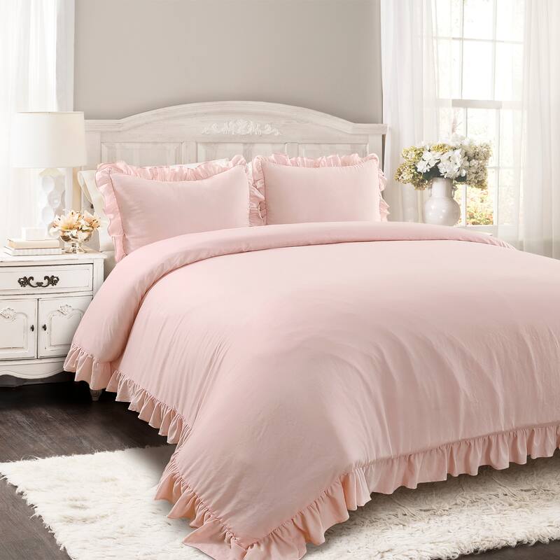 Lush Decor Reyna Ruffled Shabby-chic Comforter Set - Blush - King