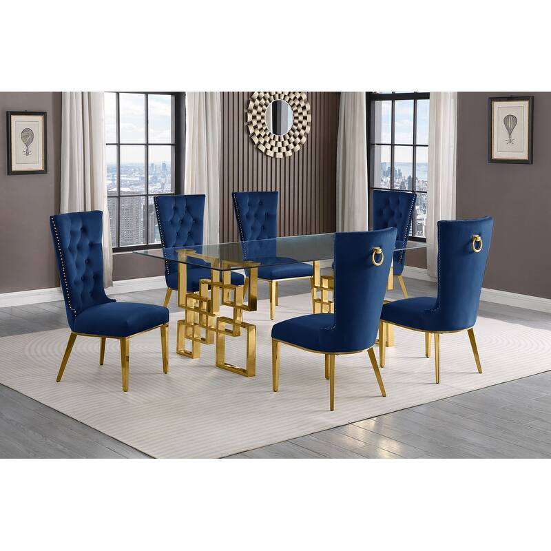 Best Quality Furniture D221/2-SC330-7 Dining Set with 12mm Tempered Glass