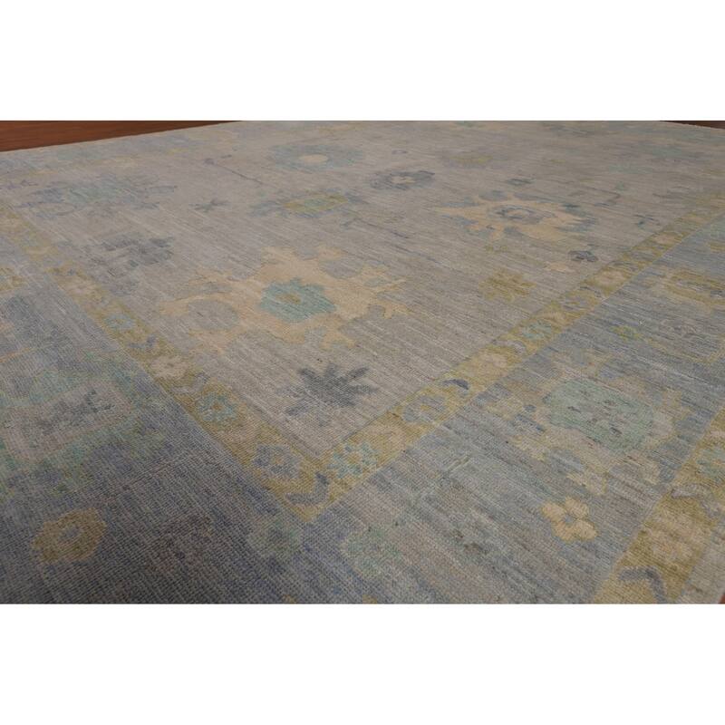 Vegetable Dye Oushak Oriental Area Rug Hand-Knotted Grey Wool Carpet - 8'11"x 11'8"