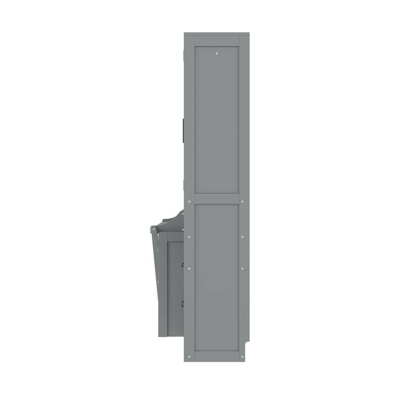 Full Size Murphy Bed Wall Bed With Closet ,Drawers And Shelves, Gray