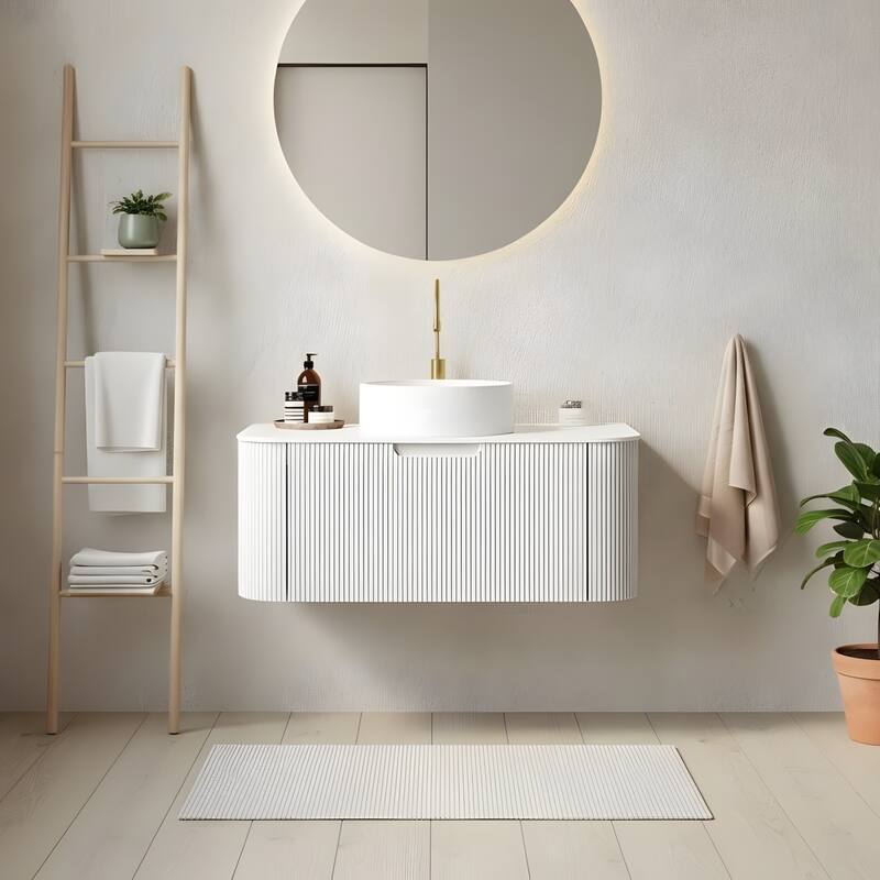 Wall Mounted Bathroom with White Round Ceramic Basin and Drawer - White - 36