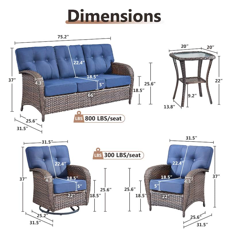 TWrap 6-Piece Patio Brown Wicker Sofa Conversation Set with 5-Inch Thick Cushions