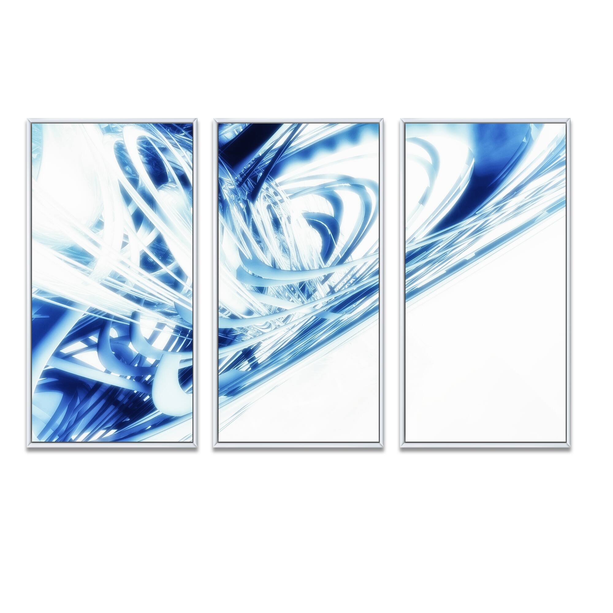 Designart "3D Abstract Art Blue Fractal" Abstract Framed Wall Decor Set of 3 4 Colors of