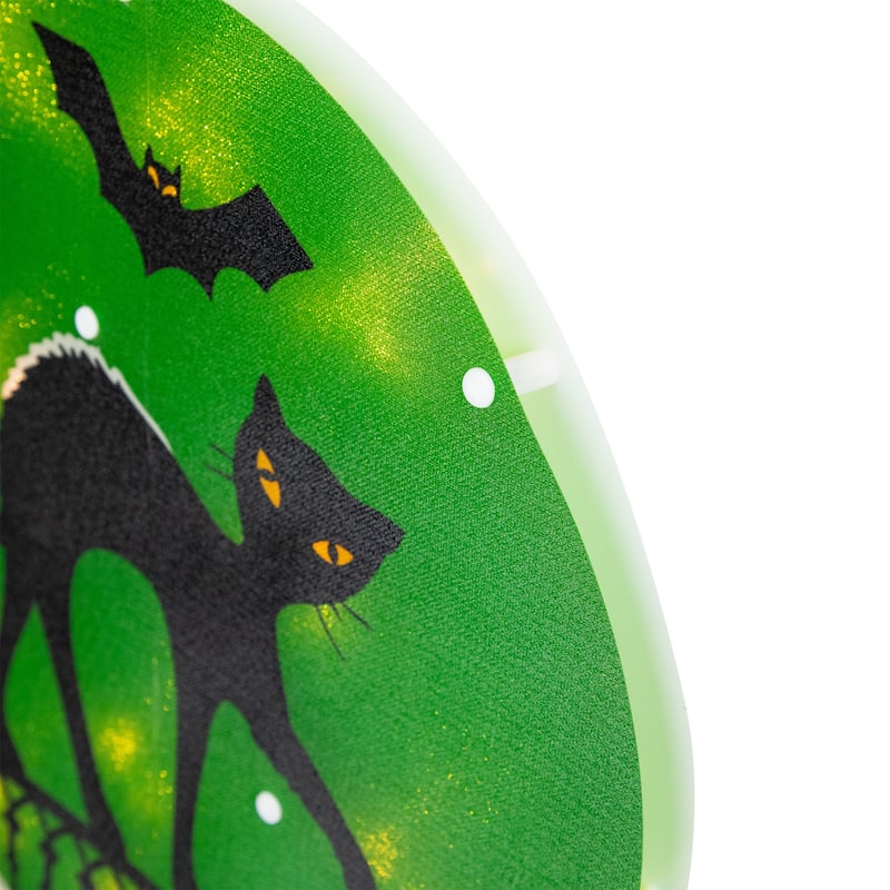 Lighted Black Cat with Bats Halloween Window Decoration - 13.75"