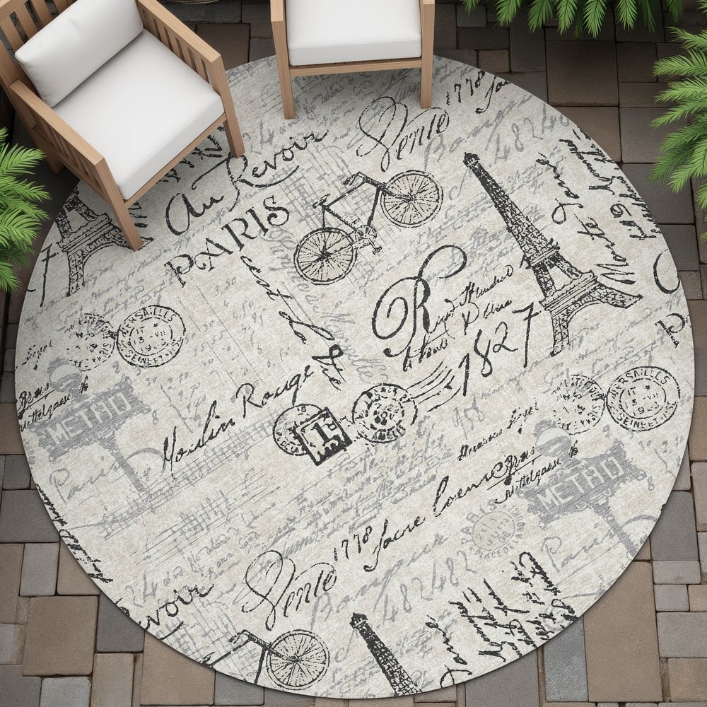 Machine Washable Indoor/Outdoor Modern Paris Chantille Rug