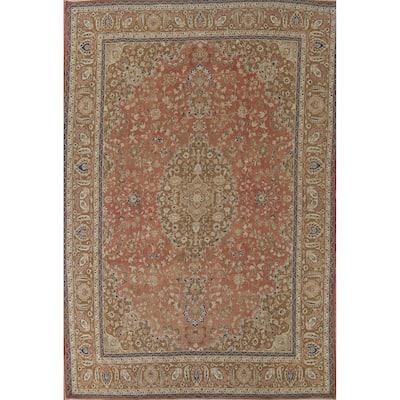 Floral Mashad Vintage Persian Area Rug Handmade Wool Carpet - 9'7" x 12'8"