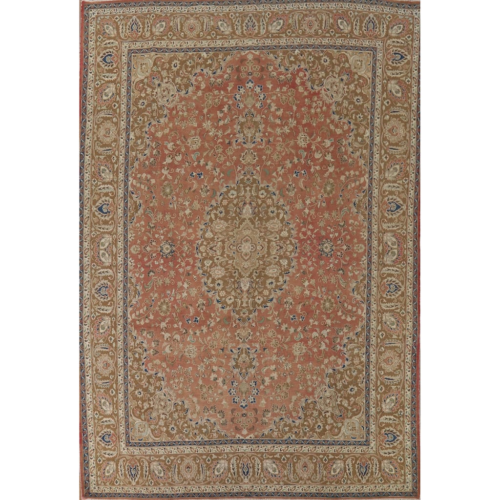 Floral Mashad Vintage Persian Area Rug Handmade Wool Carpet - 9'7" x 12'8"