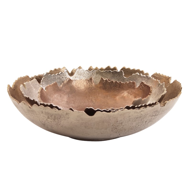 Silver Orchid Round Decorative Broken Edge Metal Bowl