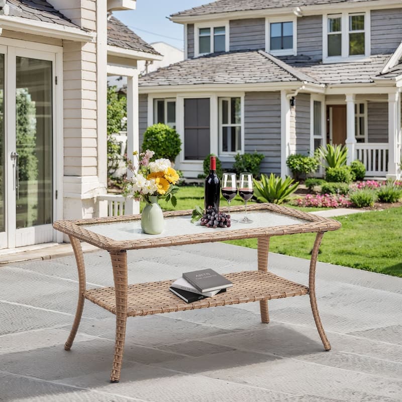 Outdoor Coffee Table with Tempered Glass Top - Yellow