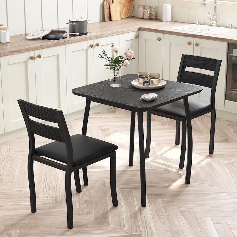 3-Piece Kitchen Small Dining Table Set for Small Spaces, Kitchens & Dining Rooms - Black