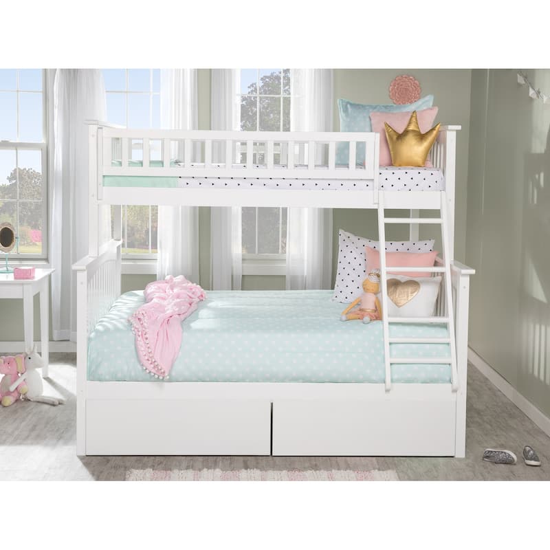 AFI Columbia Twin over Full Size Bunk Bed with Bed Drawers and Charging Station in White