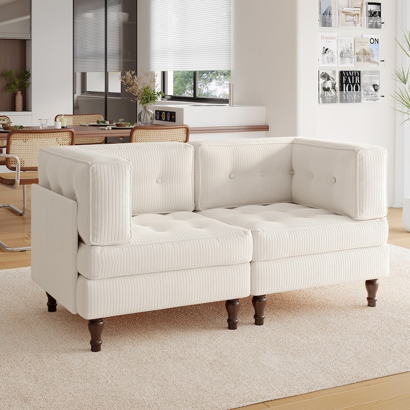 Madison Oversized Upholstered Corduroy Modular Sectional Sofa - Beige-2 Piece