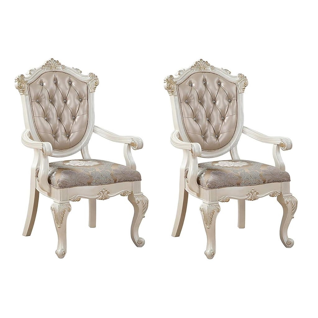 Charlotta Rose Gold and Pearl White Tufted Arm Chair (Set of 2)