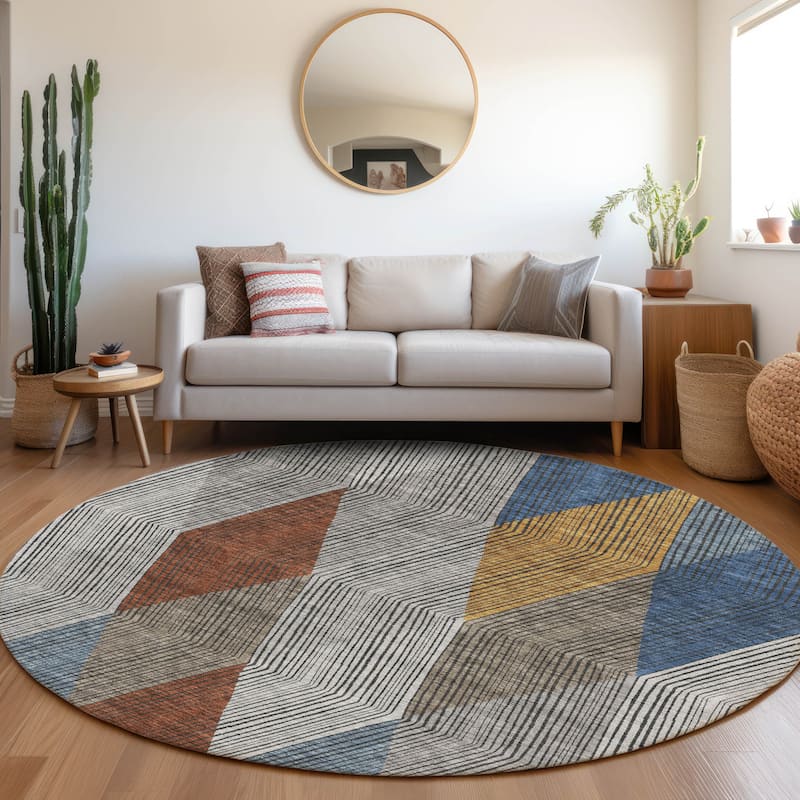 Premium Washable Super Soft Modern Fusion Mayfield Rug - Gray - 8' x 8'