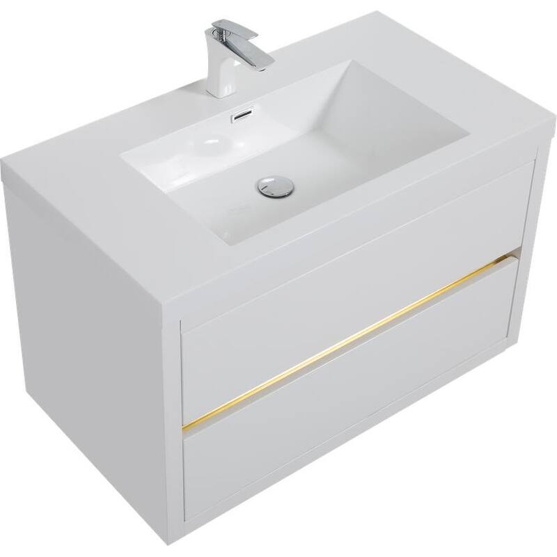 Abruzzo 36" Wall-Mount Bathroom Vanity with Stone Resin Top and Dual Soft-Close Drawers
