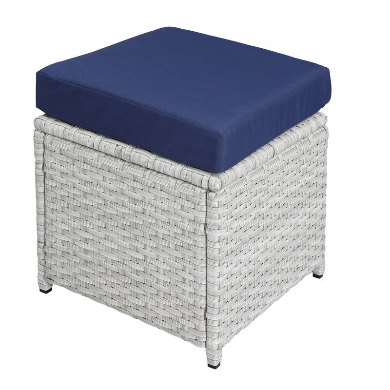 Paitalyi 9PCs Blue Fabric & Wicker Bistro Set